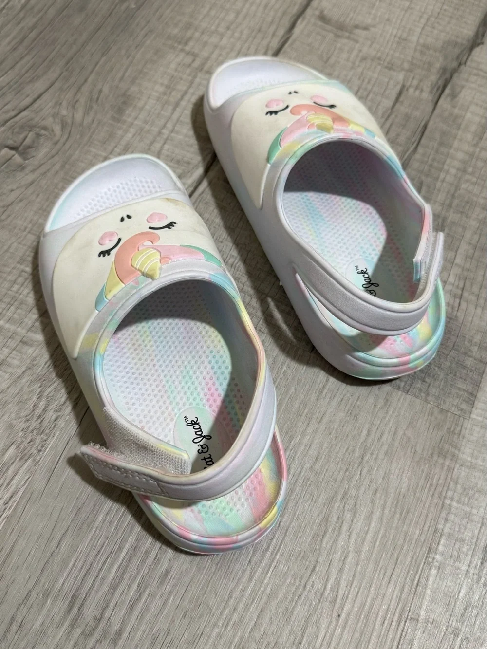 Cat & Jack White Unicorn Slide Sandals with Pastel Accents